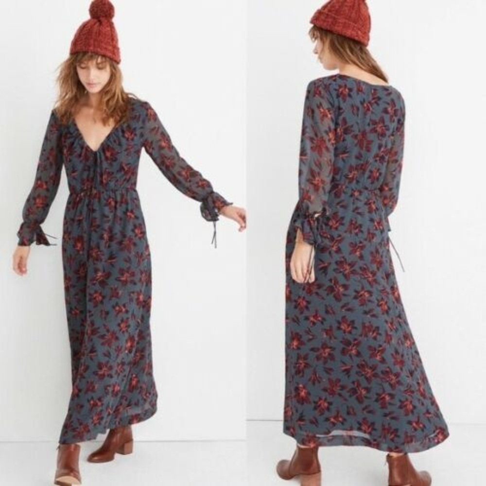 Madewell Floral Maxi Dress in Blue and Red
